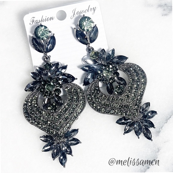 Charcoal Grey / Black Crystal Chandelier Earrings - Picture 3 of 4